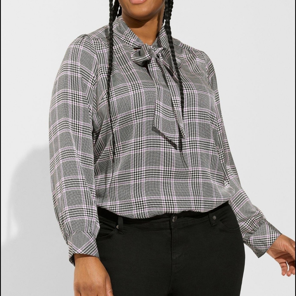 Torrid Bubble Satin Bow Tie Blouse